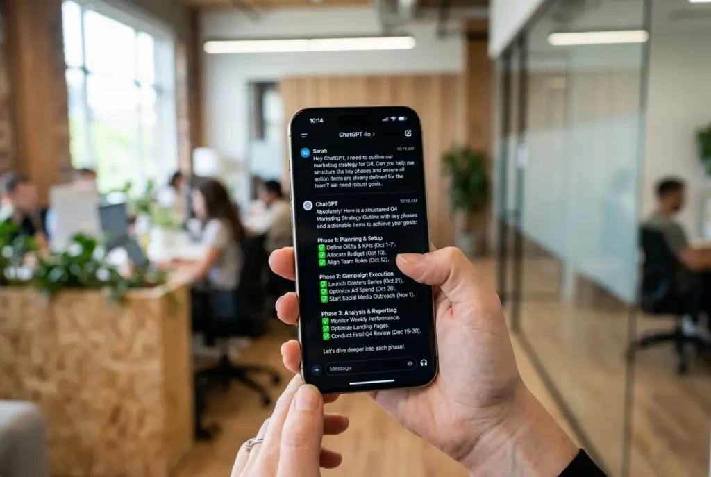 Interface do ChatGPT em um smartphone moderno
