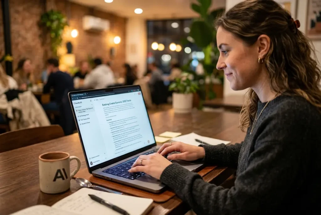 Escritor usando o Claude AI em um Macbook Pro